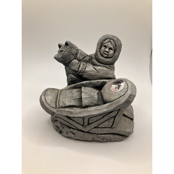 Child And Dog Glacial Ice Age Native American Sculpture Made In Alaska ACE - Picture 1 of 8